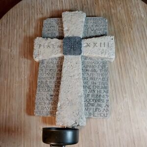 Lord's Prayer Wall Votive Candle Holder 23rd Psalm Easter Religious Resin Decor